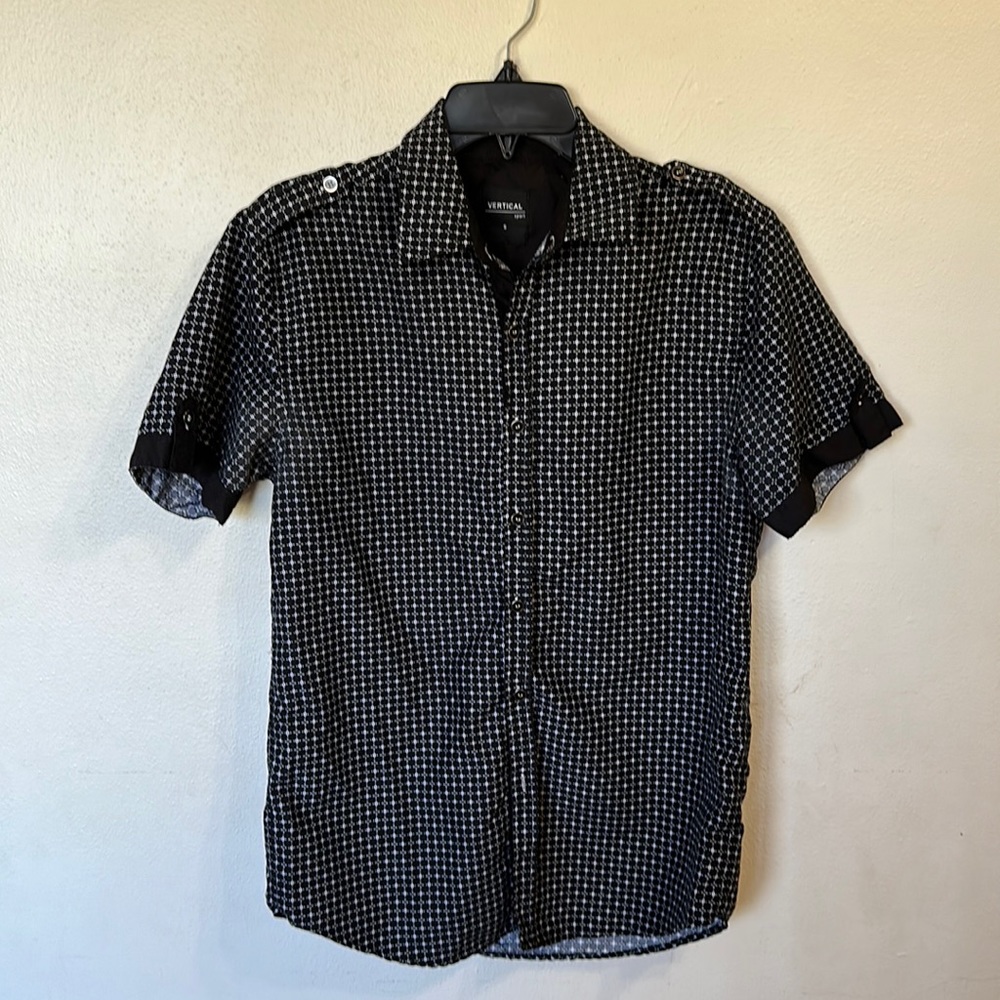 Black button down with gray and white accents